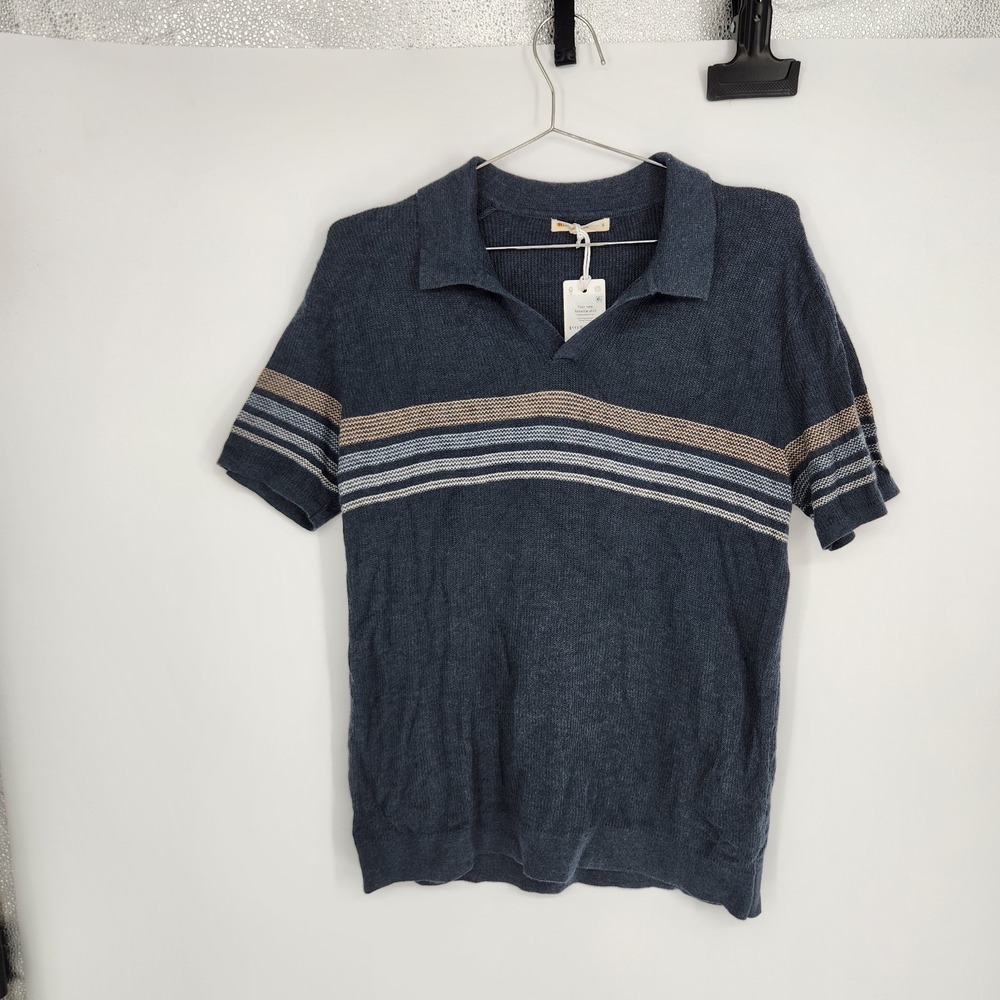 Marine Layer Men's Small Navy Neutral Stripe Liam Sweater Polo NWT